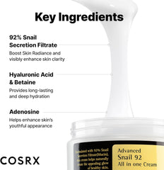 COSRX Advanced Snail 92 All In One Face Cream Snail Mucin Moisturiser for Dry Sensitive & Anti-Ageing Skin, 100g