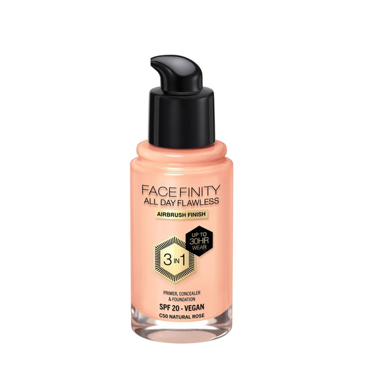 Max Factor Facefinity All Day Flawless 3-in-1 Foundation – Up to 30-Hour Wear, SPF 20+, Vegan