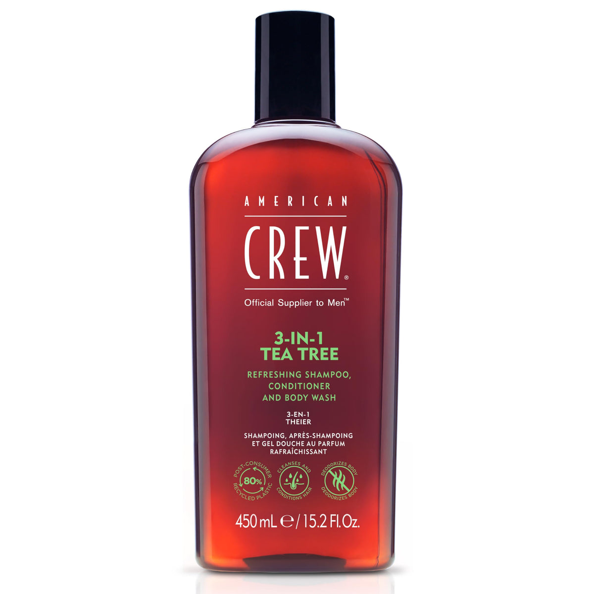 American Crew 3-in-1 Shampoo, Conditioner & Body Wash – Tea Tree, 450 ml