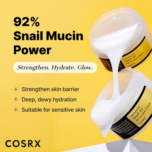 COSRX Advanced Snail 92 All In One Face Cream Snail Mucin Moisturiser for Dry Sensitive & Anti-Ageing Skin, 100g