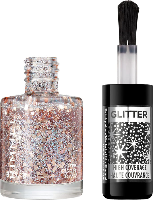Rimmel London Glitter Nail Polish Top Coat – Disco Diva, 8 ml
