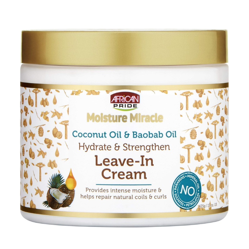 African Pride Moisture Miracle Coconut & Baobab Oil Leave-In Conditioning Hair Cream, 425g