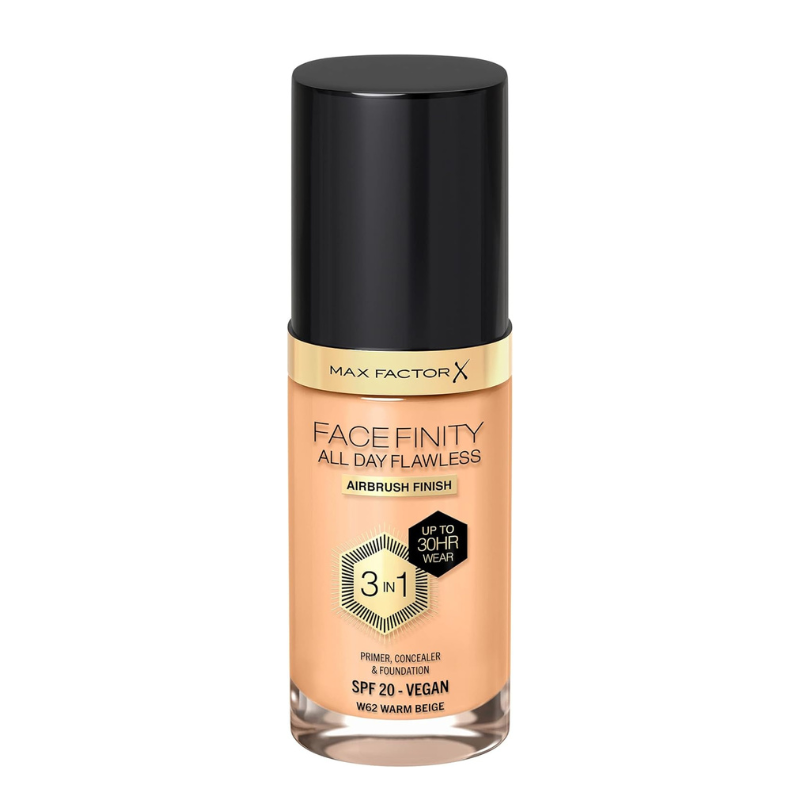 Max Factor Facefinity 3 in 1 All Day Flawless Liquid Foundation SPF20 – 62 Warm Beige, 30ml
