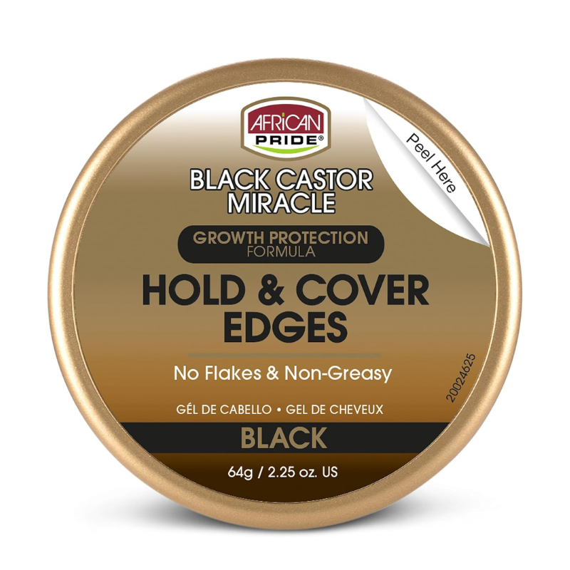 African Pride Black Castor Miracle Hold & Cover Edge Gel Growth Protection Formula, 64g