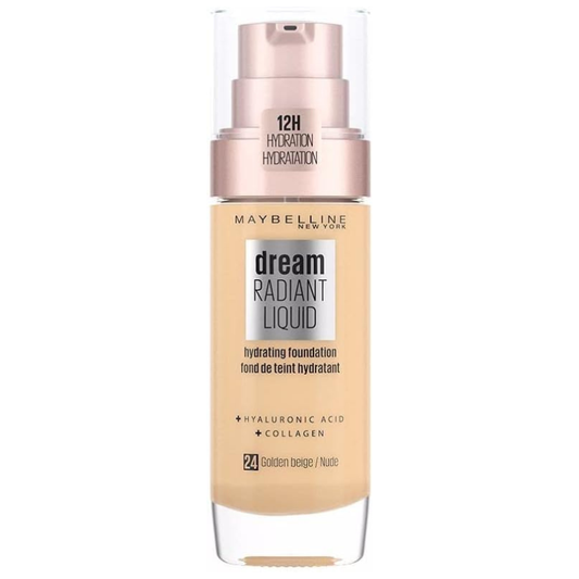 Maybelline Dream Radiant Liquid Hydrating Foundation with Hyaluronic Acid and Collagen – 24 Golden Beige Nude, 30ml