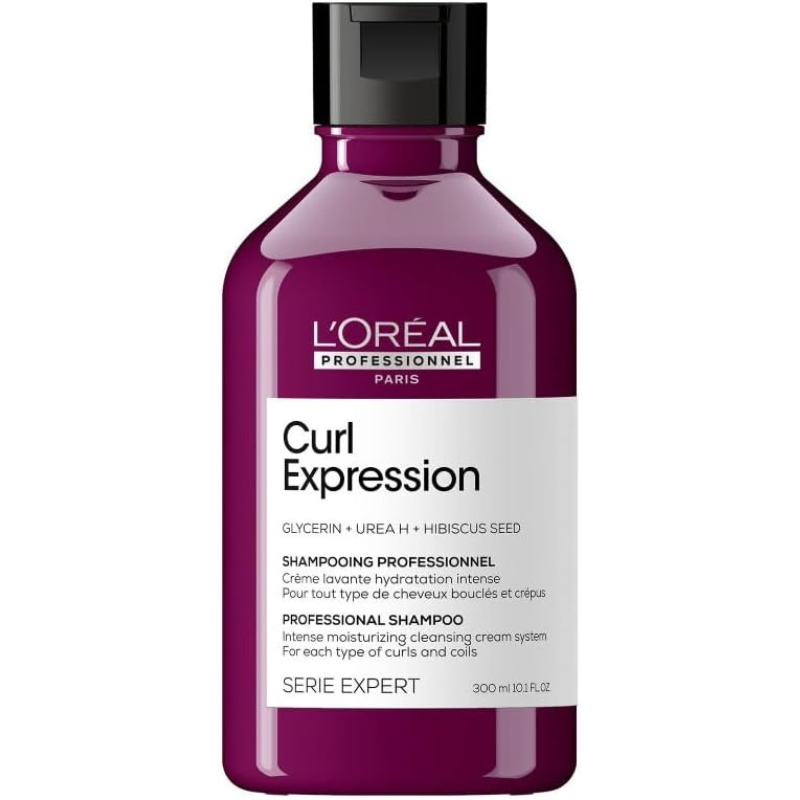 L'Oréal Professionnel Serie Expert Curl Expression Moisturising Hydrating Shampoo for Curly and Coily Hair with Glycerin, Urea H and Hibiscus Seed Extract, 300ml