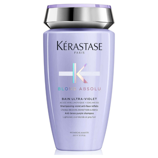 Kérastase Blond Absolu Bain Ultra-Violet Purple Toning Shampoo for Cool Blonde & Grey Hair with Hyaluronic Acid & Edelweiss, 250ml