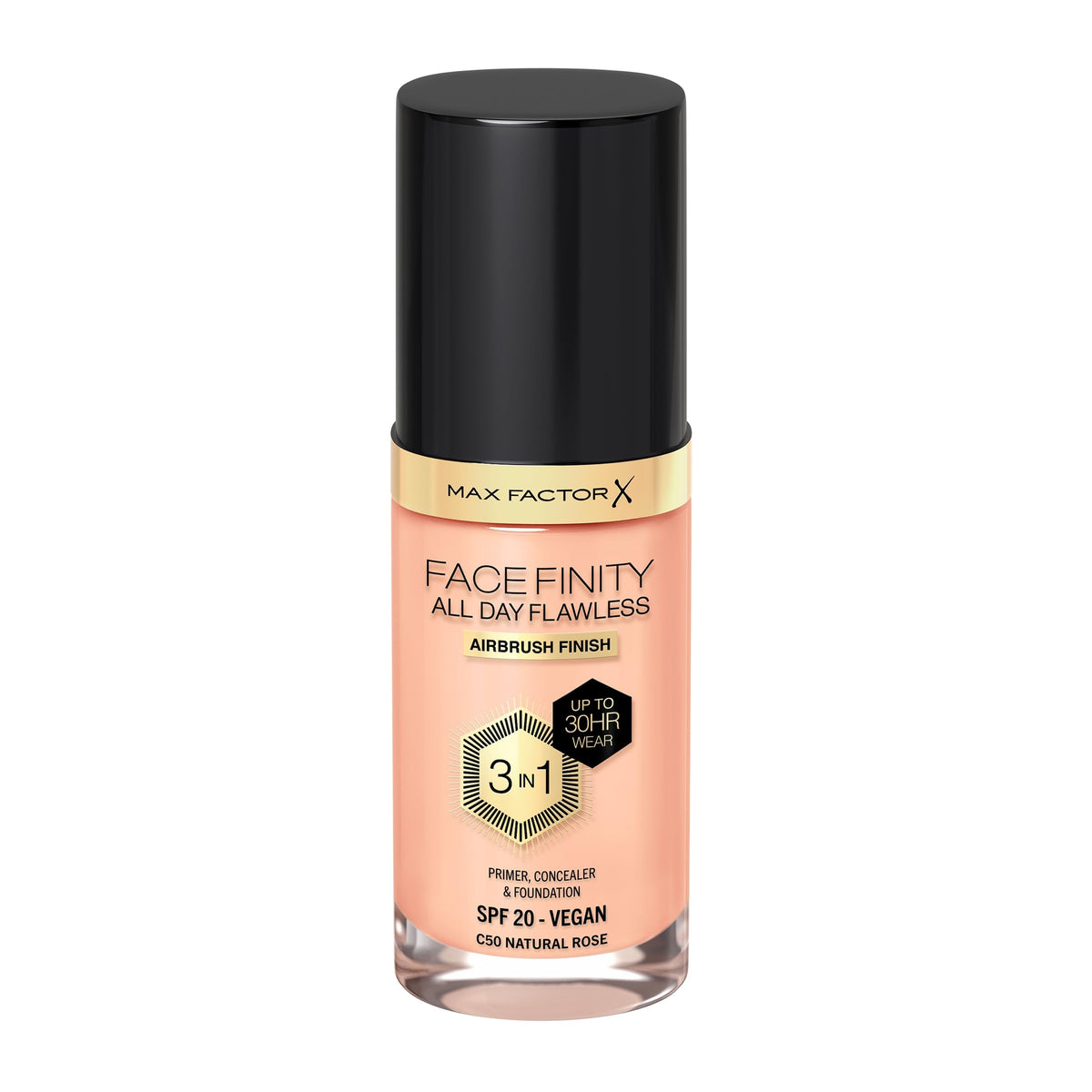 Max Factor Facefinity All Day Flawless 3-in-1 Foundation – Up to 30-Hour Wear, SPF 20+, Vegan